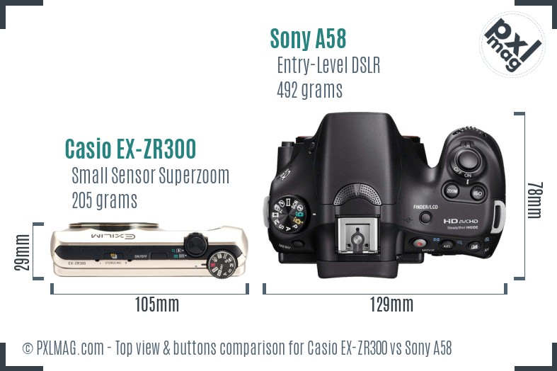 Casio EX-ZR300 vs Sony A58 top view buttons comparison