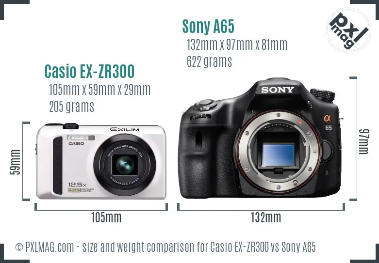 Casio EX-ZR300 vs Sony A65 size comparison