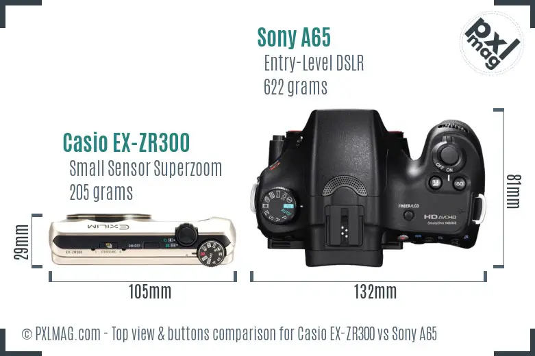 Casio EX-ZR300 vs Sony A65 top view buttons comparison