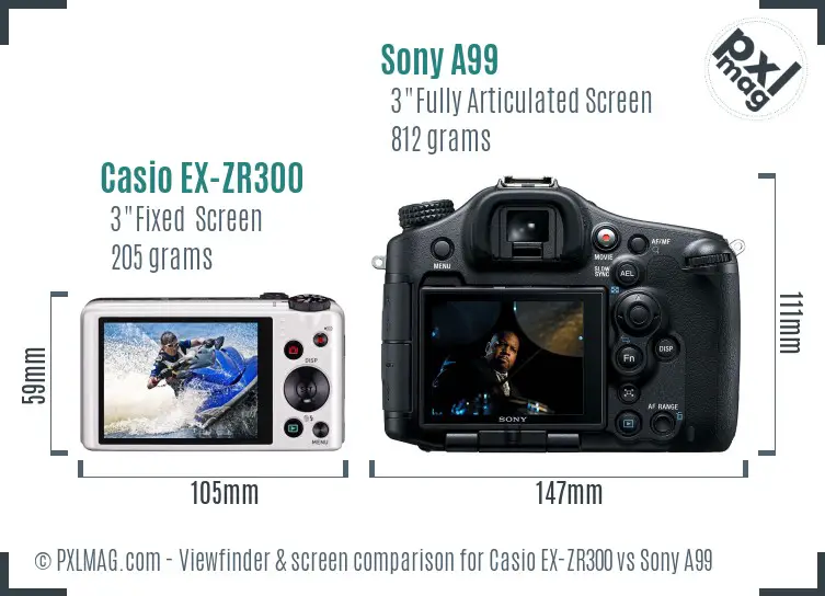 Casio EX-ZR300 vs Sony A99 Screen and Viewfinder comparison