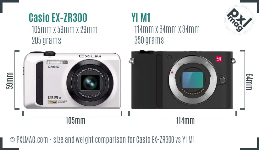 Casio EX-ZR300 vs YI M1 size comparison