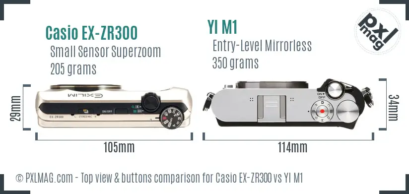 Casio EX-ZR300 vs YI M1 top view buttons comparison