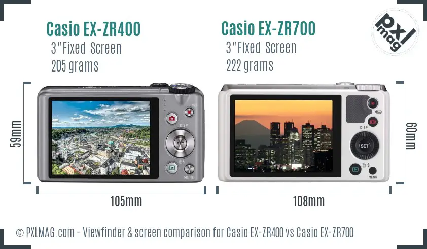 Casio EX-ZR400 vs Casio EX-ZR700 Screen and Viewfinder comparison