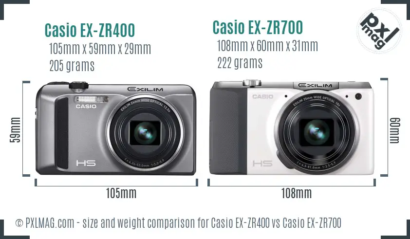 Casio EX-ZR400 vs Casio EX-ZR700 size comparison
