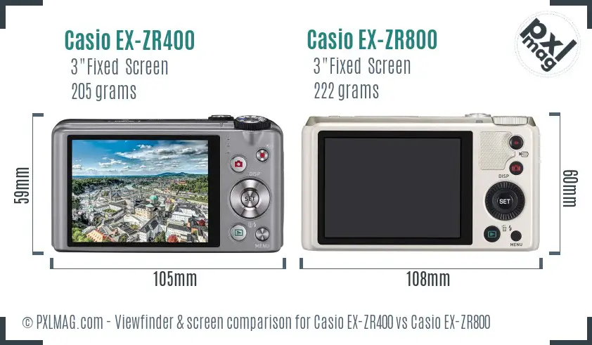 Casio EX-ZR400 vs Casio EX-ZR800 Screen and Viewfinder comparison