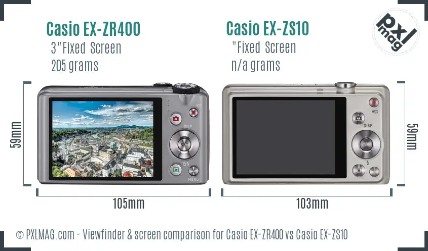 Casio EX-ZR400 vs Casio EX-ZS10 Screen and Viewfinder comparison