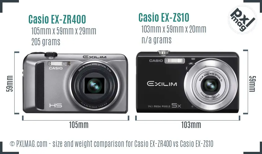 Casio EX-ZR400 vs Casio EX-ZS10 size comparison