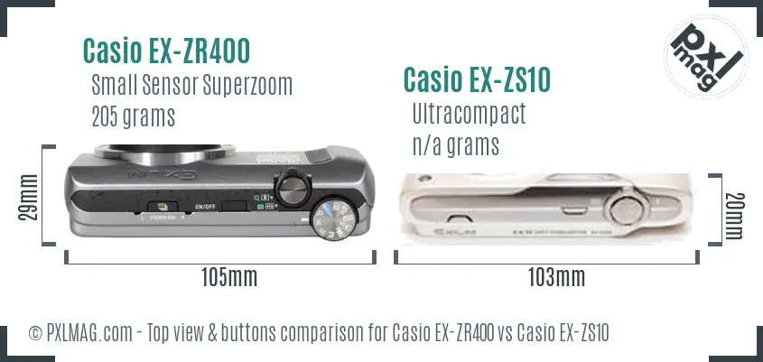 Casio EX-ZR400 vs Casio EX-ZS10 top view buttons comparison