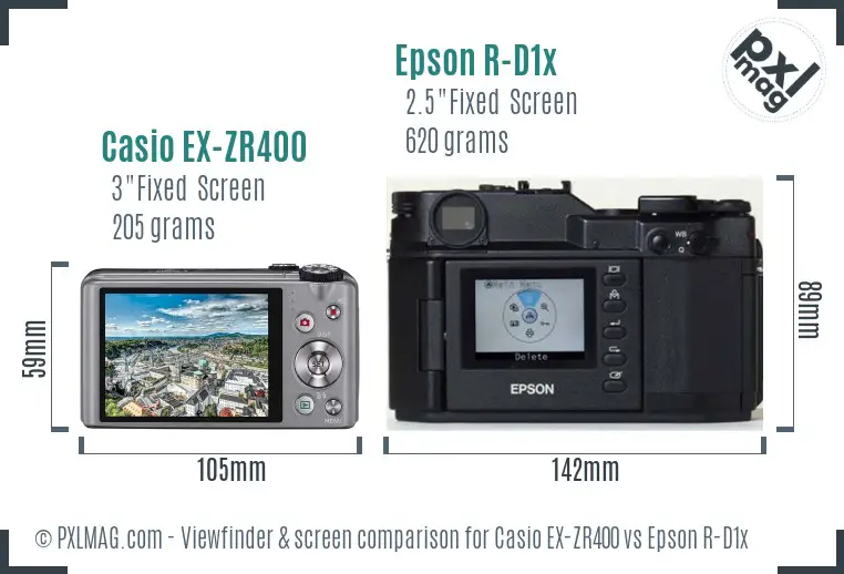 Casio EX-ZR400 vs Epson R-D1x Screen and Viewfinder comparison