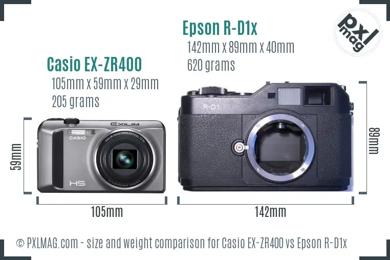 Casio EX-ZR400 vs Epson R-D1x size comparison