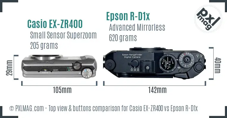 Casio EX-ZR400 vs Epson R-D1x top view buttons comparison