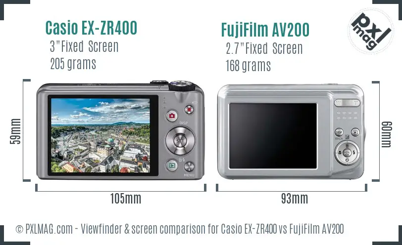 Casio EX-ZR400 vs FujiFilm AV200 Screen and Viewfinder comparison