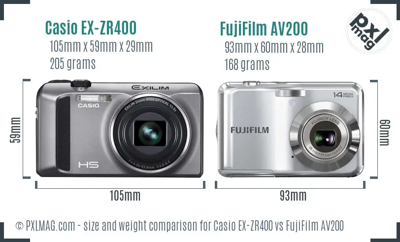 Casio EX-ZR400 vs FujiFilm AV200 size comparison