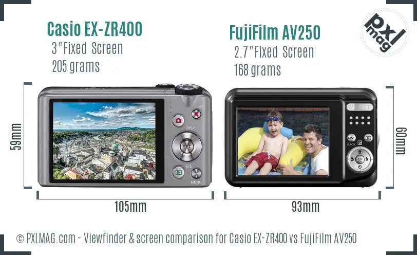 Casio EX-ZR400 vs FujiFilm AV250 Screen and Viewfinder comparison