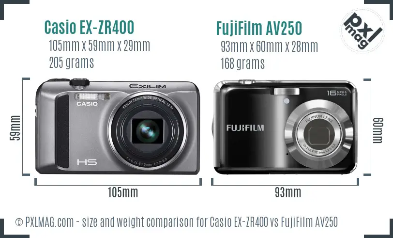 Casio EX-ZR400 vs FujiFilm AV250 size comparison