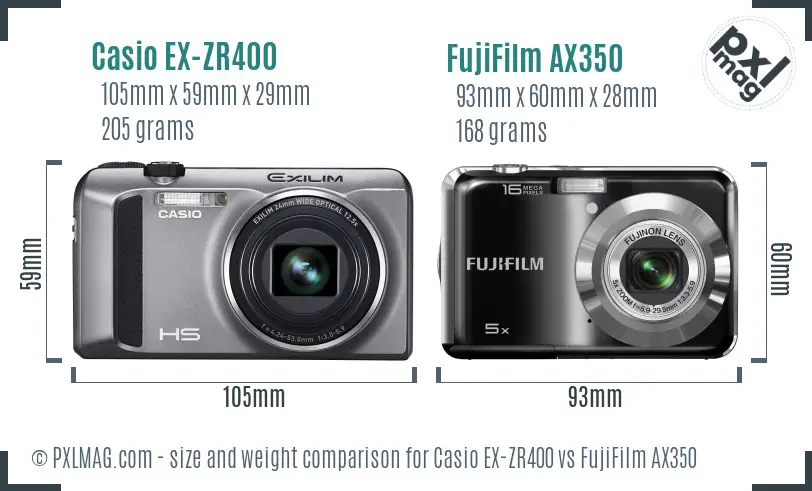 Casio EX-ZR400 vs FujiFilm AX350 size comparison