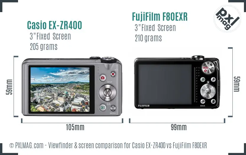 Casio EX-ZR400 vs FujiFilm F80EXR Screen and Viewfinder comparison