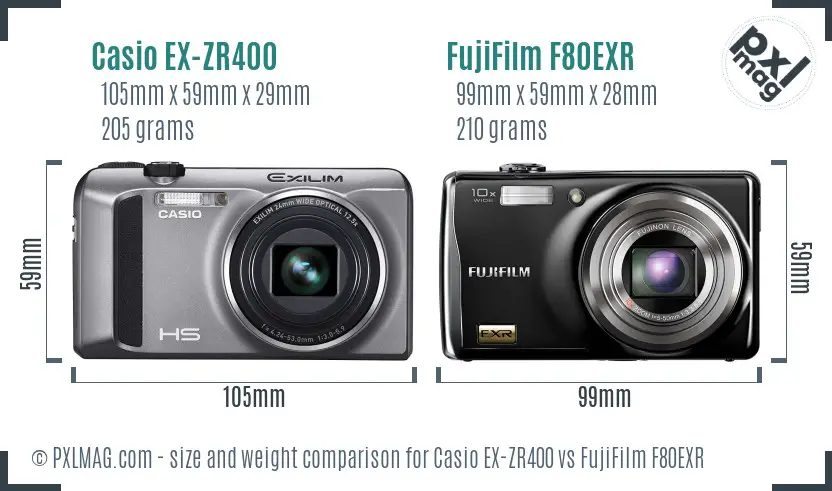 Casio EX-ZR400 vs FujiFilm F80EXR size comparison