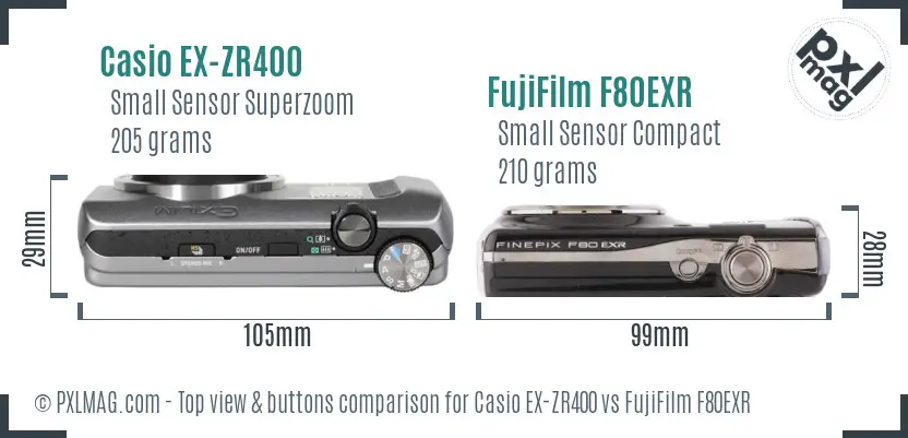 Casio EX-ZR400 vs FujiFilm F80EXR top view buttons comparison