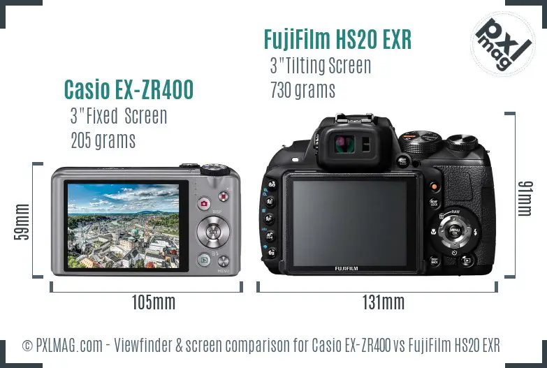 Casio EX-ZR400 vs FujiFilm HS20 EXR Screen and Viewfinder comparison