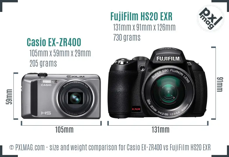 Casio EX-ZR400 vs FujiFilm HS20 EXR size comparison