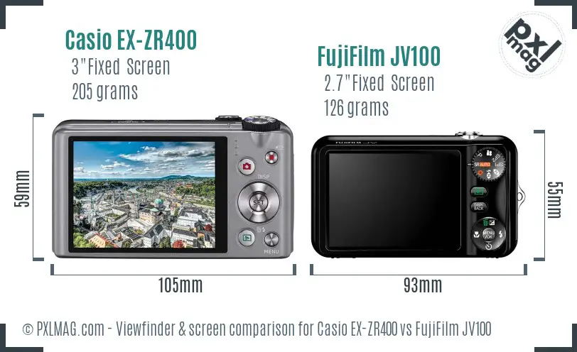Casio EX-ZR400 vs FujiFilm JV100 Screen and Viewfinder comparison
