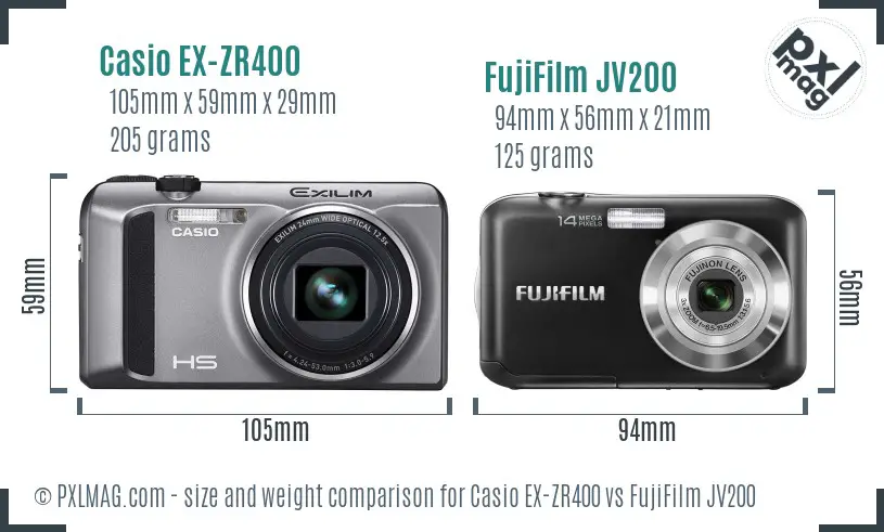 Casio EX-ZR400 vs FujiFilm JV200 size comparison Casio EX-ZR400 vs FujiFilm JV200 size comparison