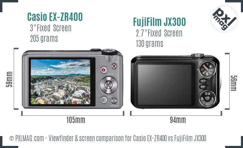 Casio EX-ZR400 vs FujiFilm JX300 Screen and Viewfinder comparison