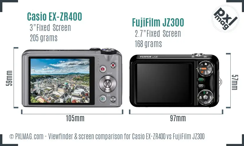 Casio EX-ZR400 vs FujiFilm JZ300 Screen and Viewfinder comparison