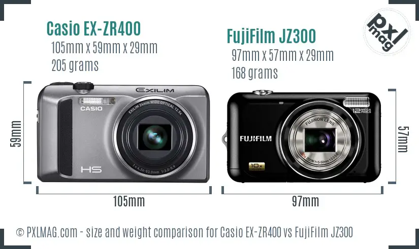 Casio EX-ZR400 vs FujiFilm JZ300 size comparison