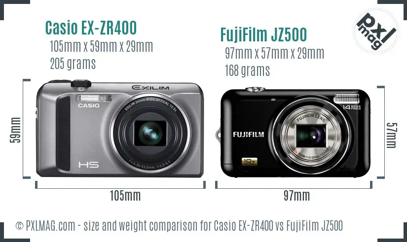 Casio EX-ZR400 vs FujiFilm JZ500 size comparison