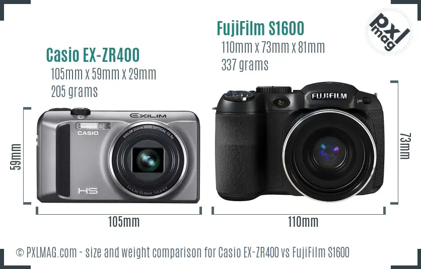 Casio EX-ZR400 vs FujiFilm S1600 size comparison