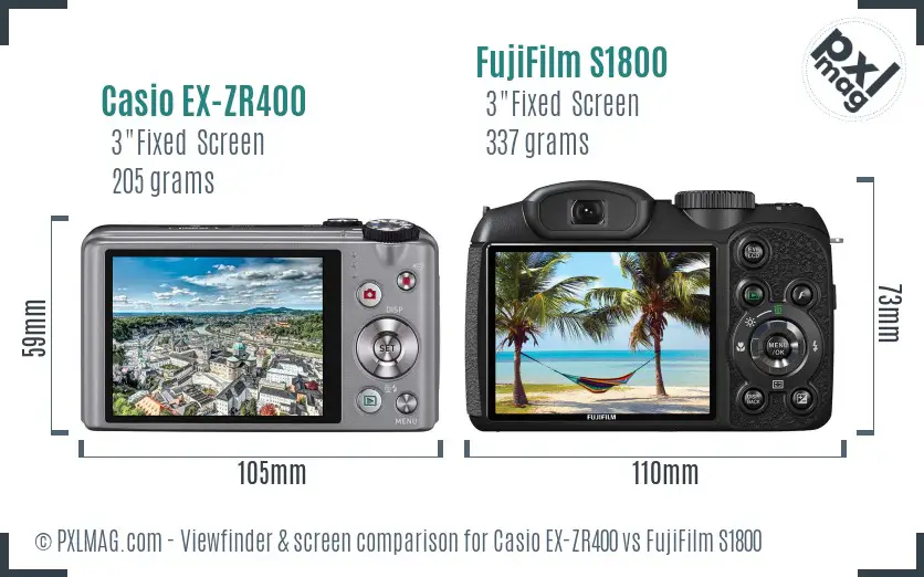 Casio EX-ZR400 vs FujiFilm S1800 Screen and Viewfinder comparison