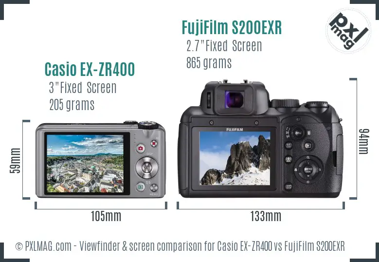 Casio EX-ZR400 vs FujiFilm S200EXR Screen and Viewfinder comparison