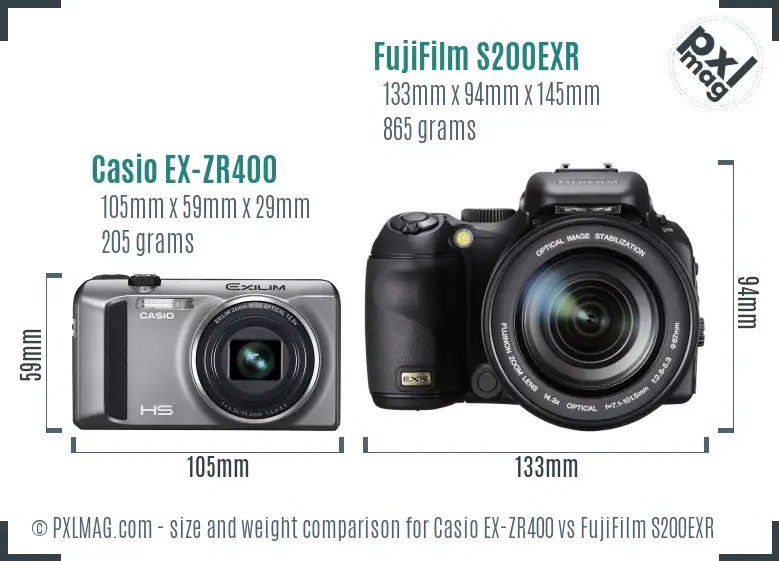 Casio EX-ZR400 vs FujiFilm S200EXR size comparison