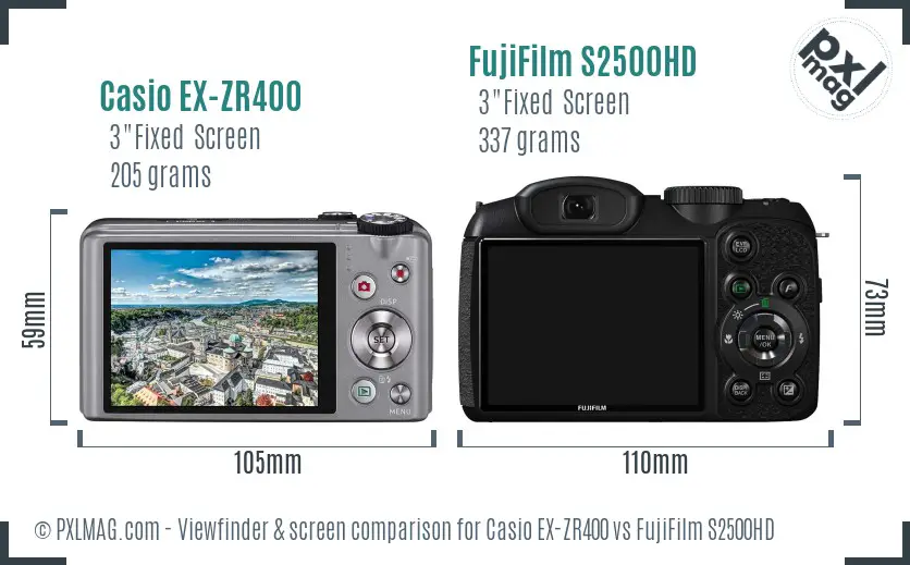 Casio EX-ZR400 vs FujiFilm S2500HD Screen and Viewfinder comparison