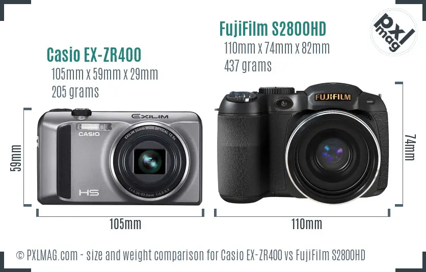 Casio EX-ZR400 vs FujiFilm S2800HD size comparison