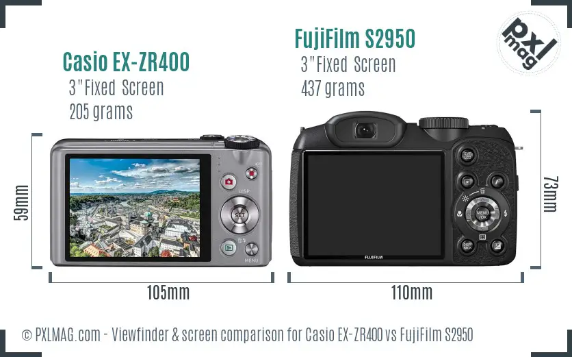 Casio EX-ZR400 vs FujiFilm S2950 Screen and Viewfinder comparison