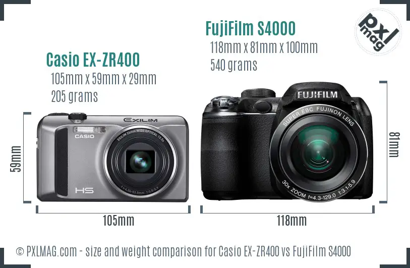 Casio EX-ZR400 vs FujiFilm S4000 size comparison