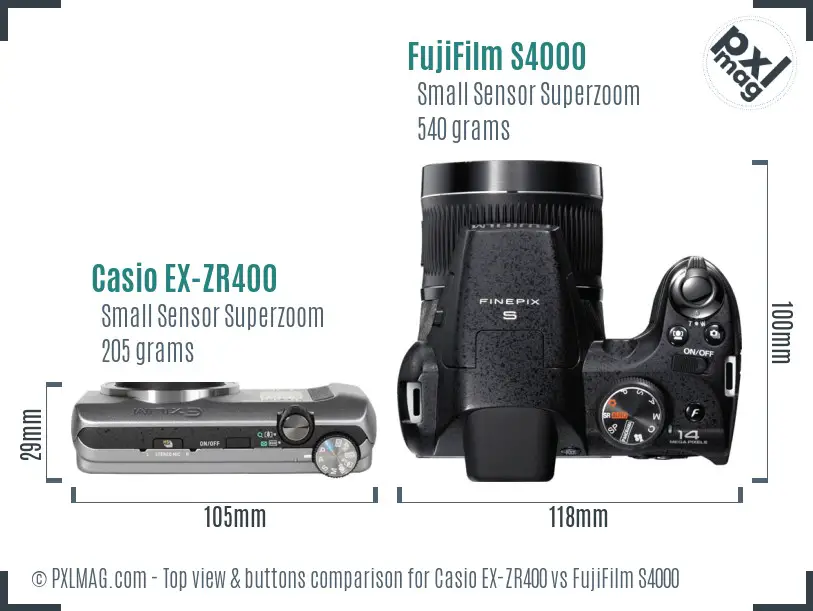 Casio EX-ZR400 vs FujiFilm S4000 top view buttons comparison