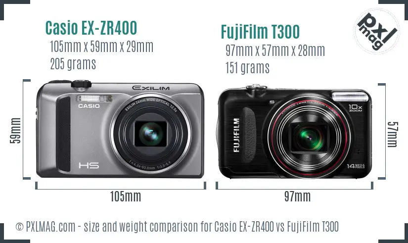 Casio EX-ZR400 vs FujiFilm T300 size comparison