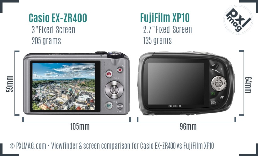 Casio EX-ZR400 vs FujiFilm XP10 Screen and Viewfinder comparison