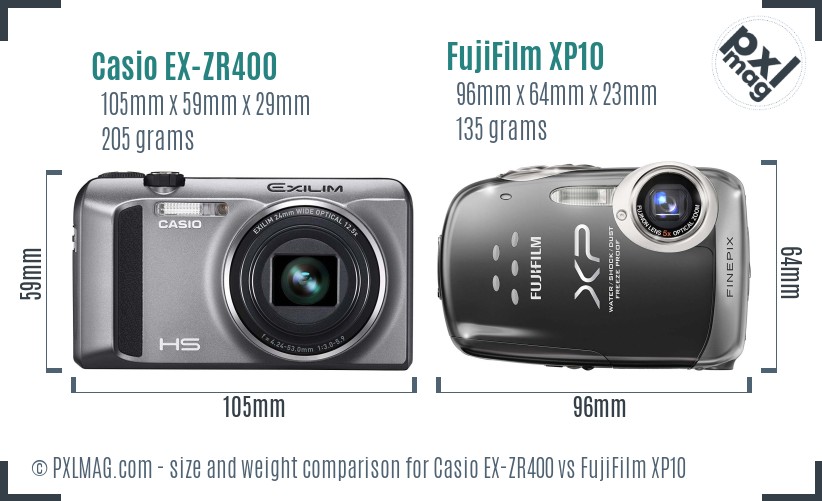 Casio EX-ZR400 vs FujiFilm XP10 size comparison