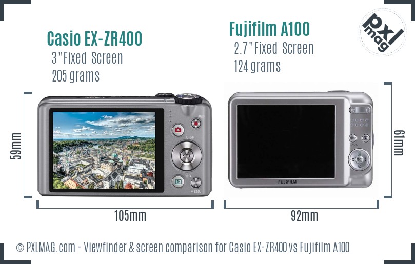 Casio EX-ZR400 vs Fujifilm A100 Screen and Viewfinder comparison