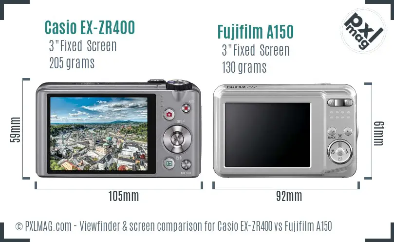 Casio EX-ZR400 vs Fujifilm A150 Screen and Viewfinder comparison Casio EX-ZR400 vs Fujifilm A150 Screen and Viewfinder comparison