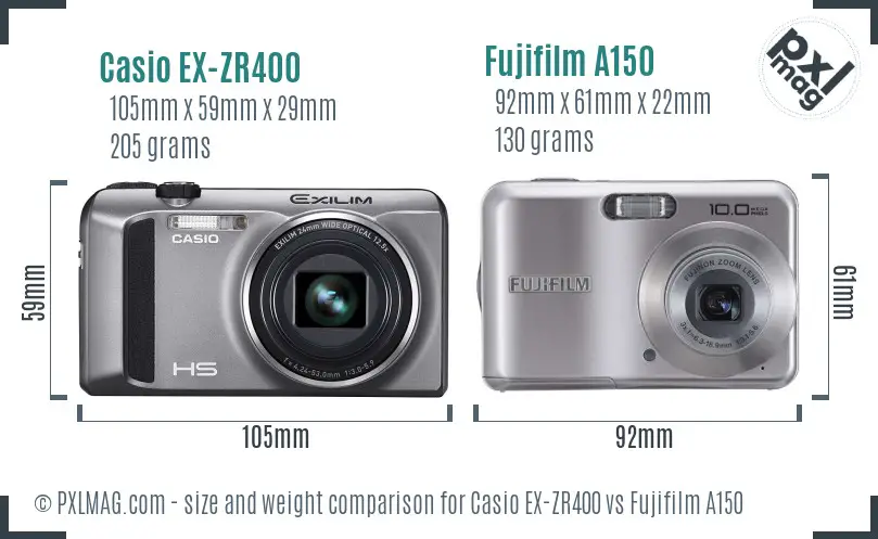 Casio EX-ZR400 vs Fujifilm A150 size comparison Casio EX-ZR400 vs Fujifilm A150 size comparison