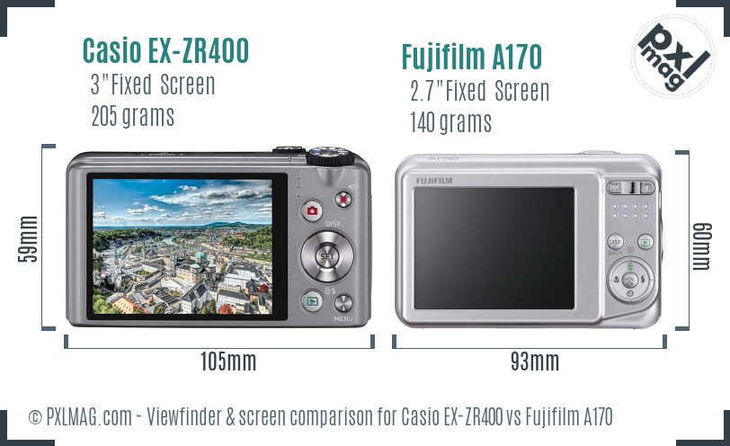 Casio EX-ZR400 vs Fujifilm A170 Screen and Viewfinder comparison