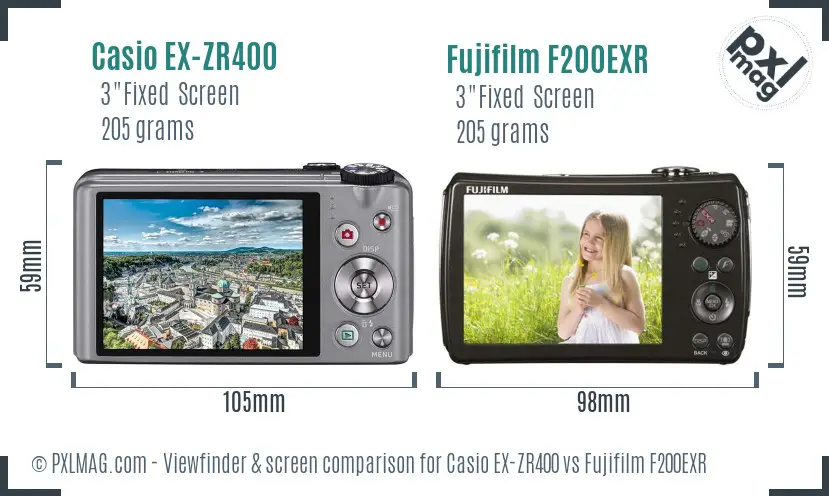 Casio EX-ZR400 vs Fujifilm F200EXR Screen and Viewfinder comparison