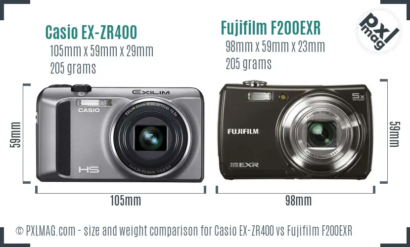 Casio EX-ZR400 vs Fujifilm F200EXR size comparison