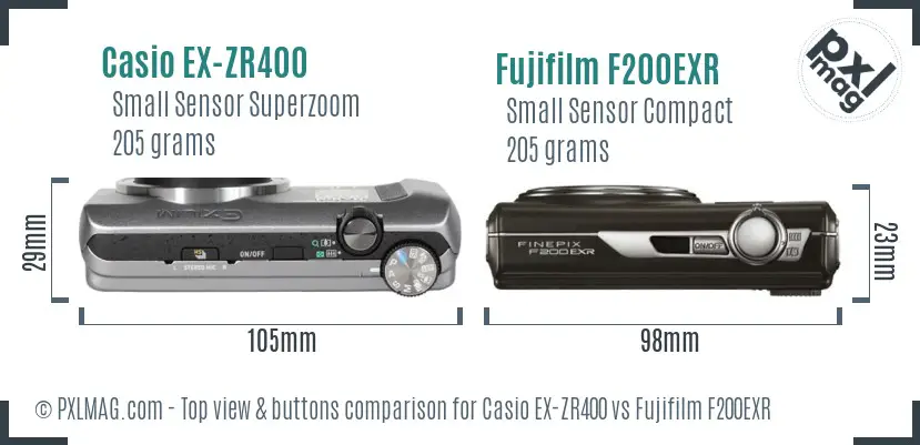 Casio EX-ZR400 vs Fujifilm F200EXR top view buttons comparison